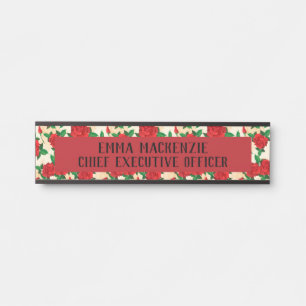 Porta Placa de Nome de Escritório Elegante Rosa Rosas Si
