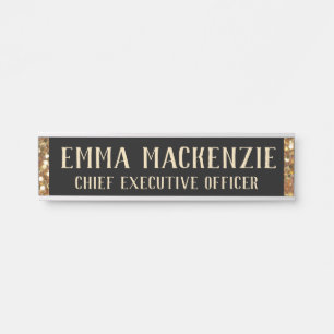 Porta Placa de Nome Preta e Dourada Elegante - Placa par