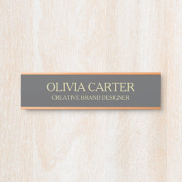 Porta Placa de Nome Profissional Moderno Cinza Dourado E