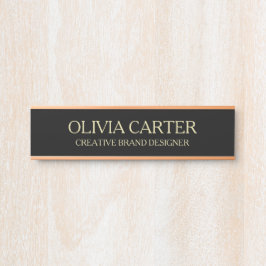 Porta Placa de Nome Profissional Moderno Preto Dourado p