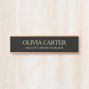 Porta Placa de Nome Profissional Moderno Preto Dourado p