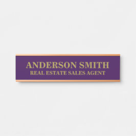 Porta Placa de Nome Profissional Moderno Roxo Dourado pa