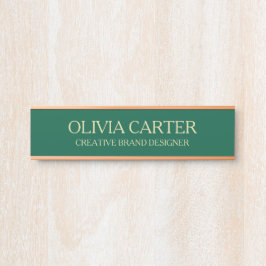 Porta Placa de Nome Profissional Moderno Verde Dourado p