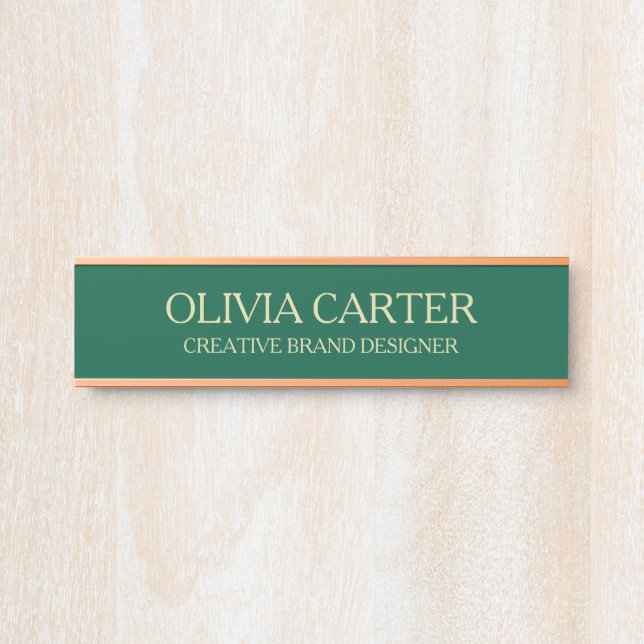 Porta Placa de Nome Profissional Moderno Verde Dourado p (Frente)