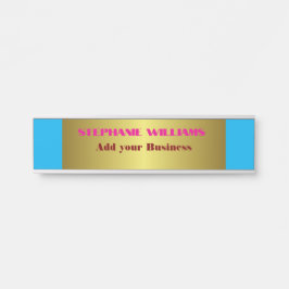 Porta Placa de Nome Título Azul Dourado Moderna Profissi
