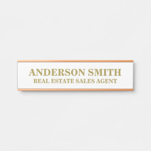 Porta Placa de Nome Título de Escritório Ouro Branco Mod