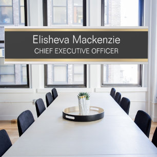 Porta Placa de Nomes de Escritório Elegante Dourado e Pr