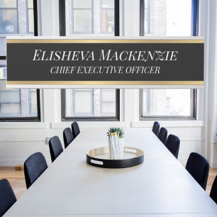 Porta Placa de Nomes de Escritório Elegante Dourado e Pr