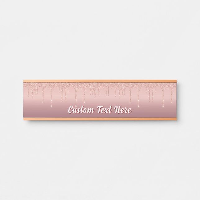 Porta Placa personalizada de nome da Mesa Glitter Dourad (Frente)