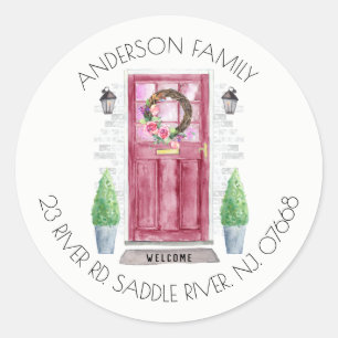 Porta vermelha   Novo adesivo do rótulo do endere