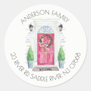 Porta vermelha   Novo adesivo do rótulo do endere