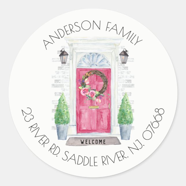 Porta Vermelha | Novo adesivo do rótulo do endereç (Frente)