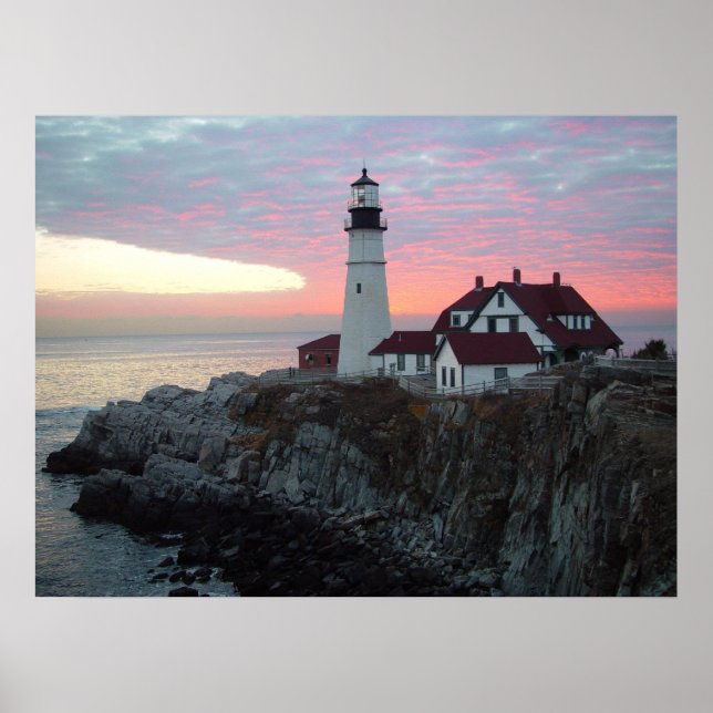Portland Headlight Sunrise Maine Large Poster (Frente)