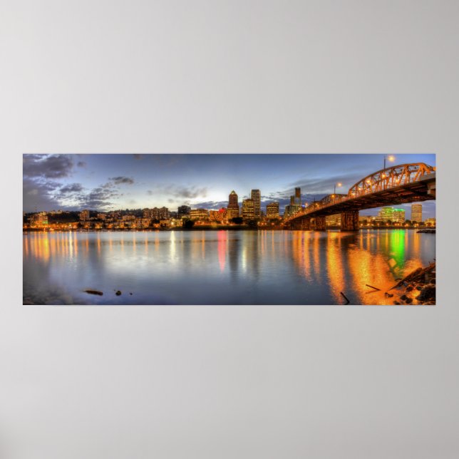 Portland Oregon Night Skyline Refletion Poster (Frente)