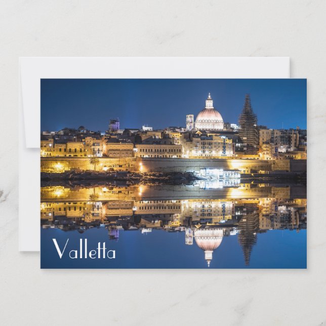 Porto da cidade de La Valetta à noite Cartão posta (Frente)