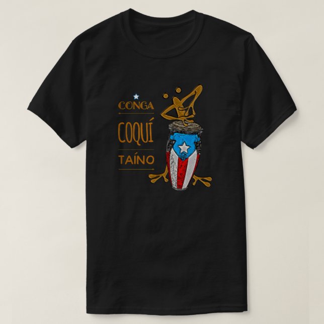 Porto Rico Flag Conga Coqui Taino T-Shirt (Frente do Design)