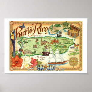 Porto Rico Map Colorful Vintage Impressão