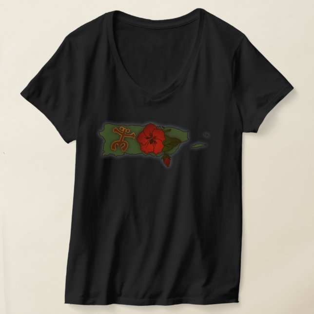 Porto Rico Mapa Boricua Coqui Taino Flor T-Shirt (Postura )