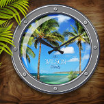 Portol Personalizado para Relógio de Parede do Par<br><div class="desc">Tema tropical divertido,  tema náutico de decoração personalizado na parede da "janela da porta".</div>