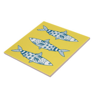 Português Lisboa Sardinha Padrão Azulejos Amarelo