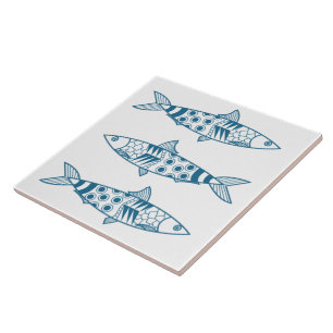Português Lisboa Sardinha Padrão Azulejos Branco