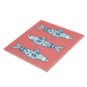 Português Lisboa Sardinha Padrão Azulejos Rosa