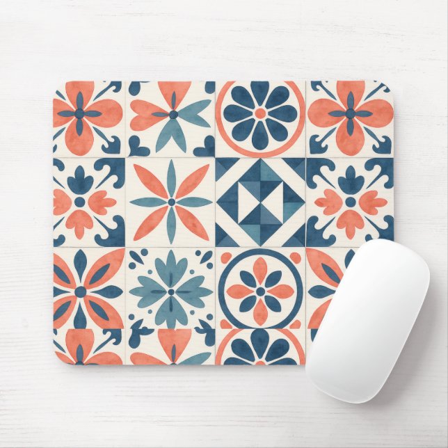 Portuguese Azulejo Tile Pattern Mousepad – Blue &  (Com mouse)