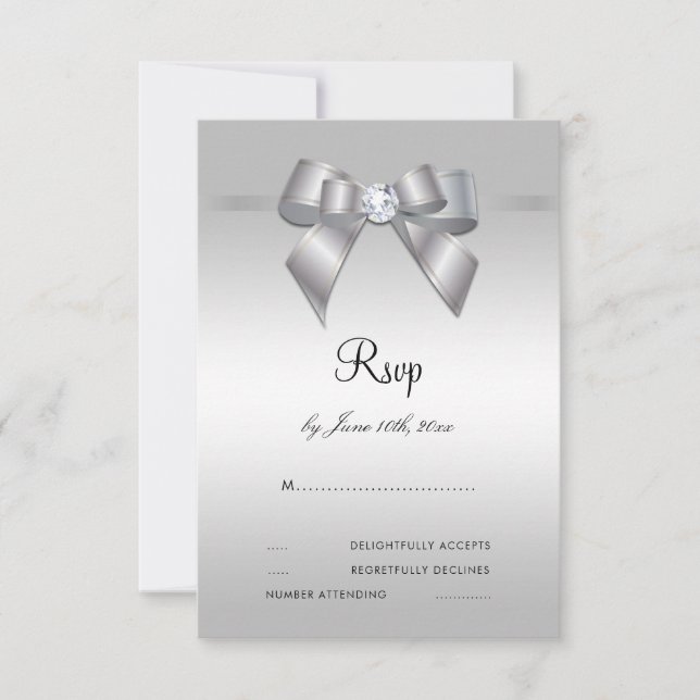 Posh Gem Bow & Ribbon 60º Casamento RSVP (Frente)