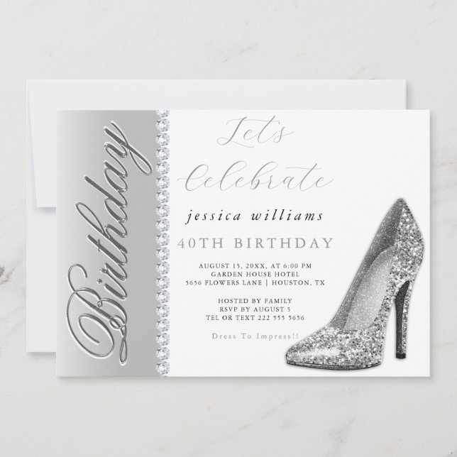 Posh Stiletto & Diamantes Convite de Aniversário P (Frente)