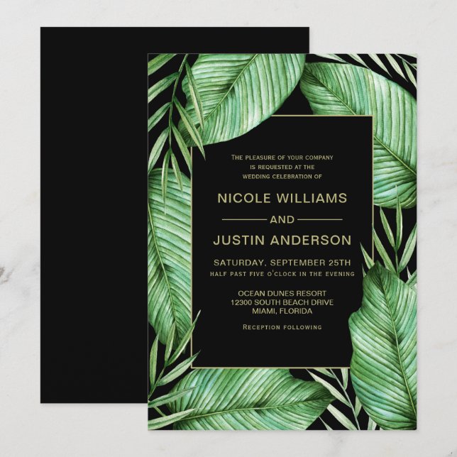 Posh Tropical Vibe Wedding Convite (Frente/Verso)
