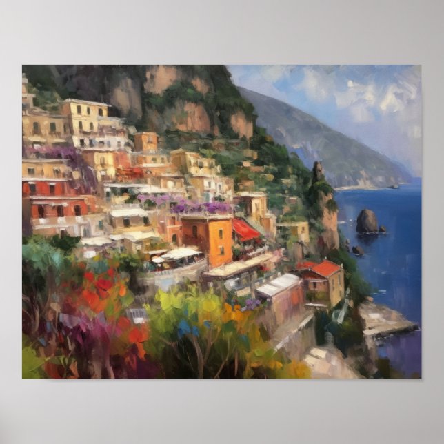 Positano Itália Watercolor Art Impressão Poster (Frente)