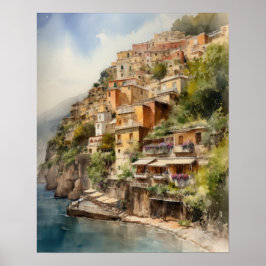 Positano Itália Watercolor Art Impressão Poster