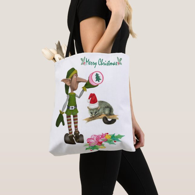 Possum Feliz Natal Mulher Tote Bags Elf (Close Up)