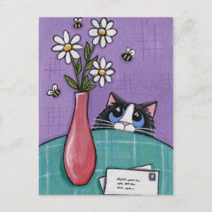 Postal 3 abelhas, 3 flores, 2 letras - cartão do gato