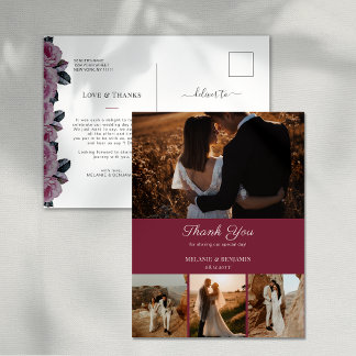 Postal 4 Fotos Cartão de Agradecimento Floral Rosa Românt