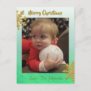 Postal Adicionar uma foto a este cartão de Natal verde e