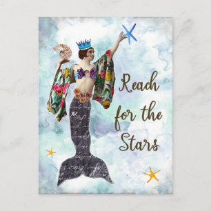 Postal Alcance para as estrelas da sereia de cartão posta