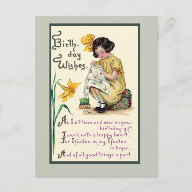 Postal Aniversário Antigo Deseja Cartão de Vinha (Frente)