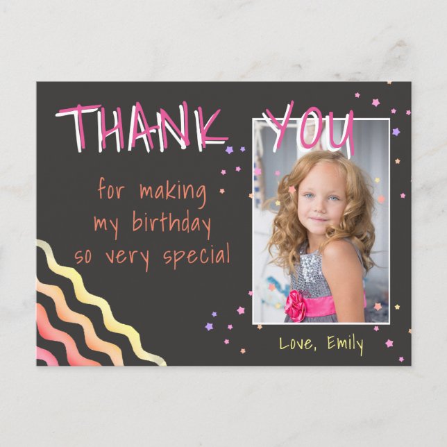 Postal Aniversário Obrigado Cartão com fotos Waves e Star (Frente)