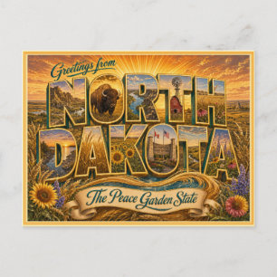 Postal Antigo Cumprimento de Dakota do Norte de Cartão Po