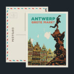 Postal Antuérpia Grote Markt ilustração Bélgica Cartão po<br><div class="desc">Um presente de excelente para todos os amantes belgas ideais para oferecer ou enviar a um amigo,  um belo cartão postal de ilustração retrô original com vista ao Grote Markt em Antuérpia Bélgica</div>