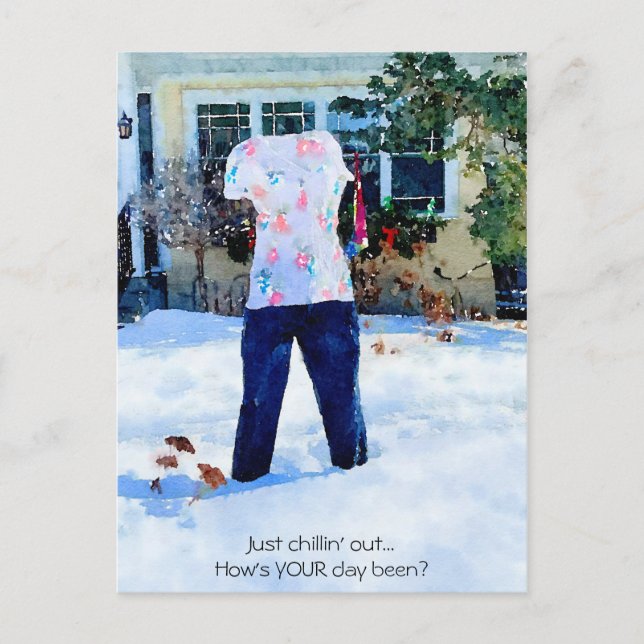Postal Apenas Relaxando Roupa de Calça Congelada Cartão P (Frente)