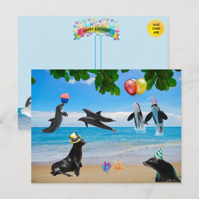 Postal Apenas um Cartão de Aniversário de Vida Marinha Mu (Frente/Verso)