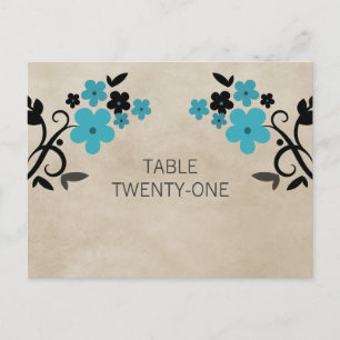 Postal Aqua Sweet Vintage Floral Table Number Cartão Post