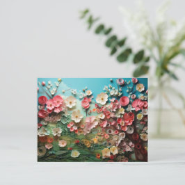 Postal Arte do Flor de Cereja Enchida no Cartão Azul