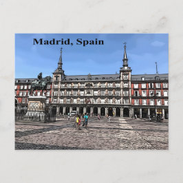 Postal Arte em quadrinhos de uma praça em Madrid, cartão 