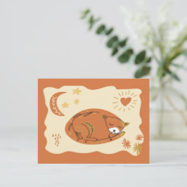 Postal Arte Popular de Gato Adormecido Fofo - Cartão Post