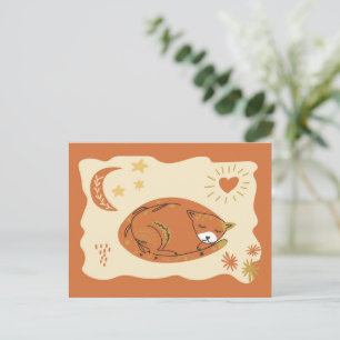 Postal Arte Popular de Gato Adormecido Fofo - Cartão Post