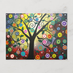 Postal Árvore FOLK ART de cores por LORI EVERETT cartão