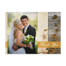 Autumn Flowers FAUX Wood Foto Obrigado Cartão de P